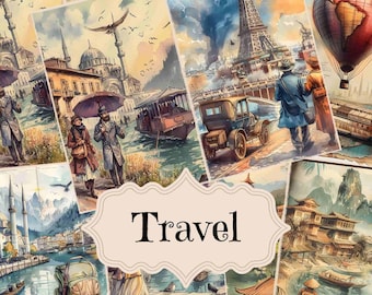 Vintage Travel Junk Journal Kit: Shabby Chic Scrapbook Pages (Digital Download)