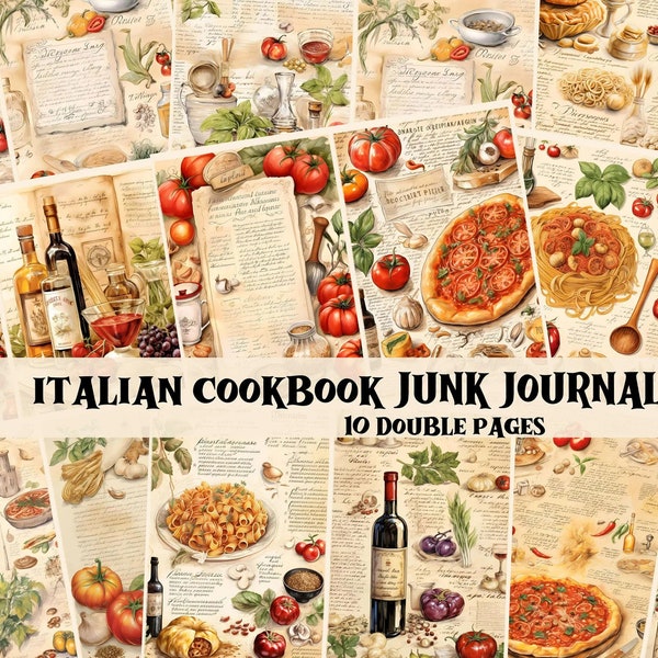 Italian Cookbook Junk Journal Kit Vintage Italy Junk Journal Supplies Italian Cookbook Scrapbook Cooking Pages Italy Shabby Chic Backgrounds