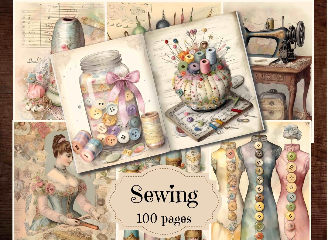 Vintage Sewing Junk Journal Kit: Shabby Chic Ephemera (digital ...