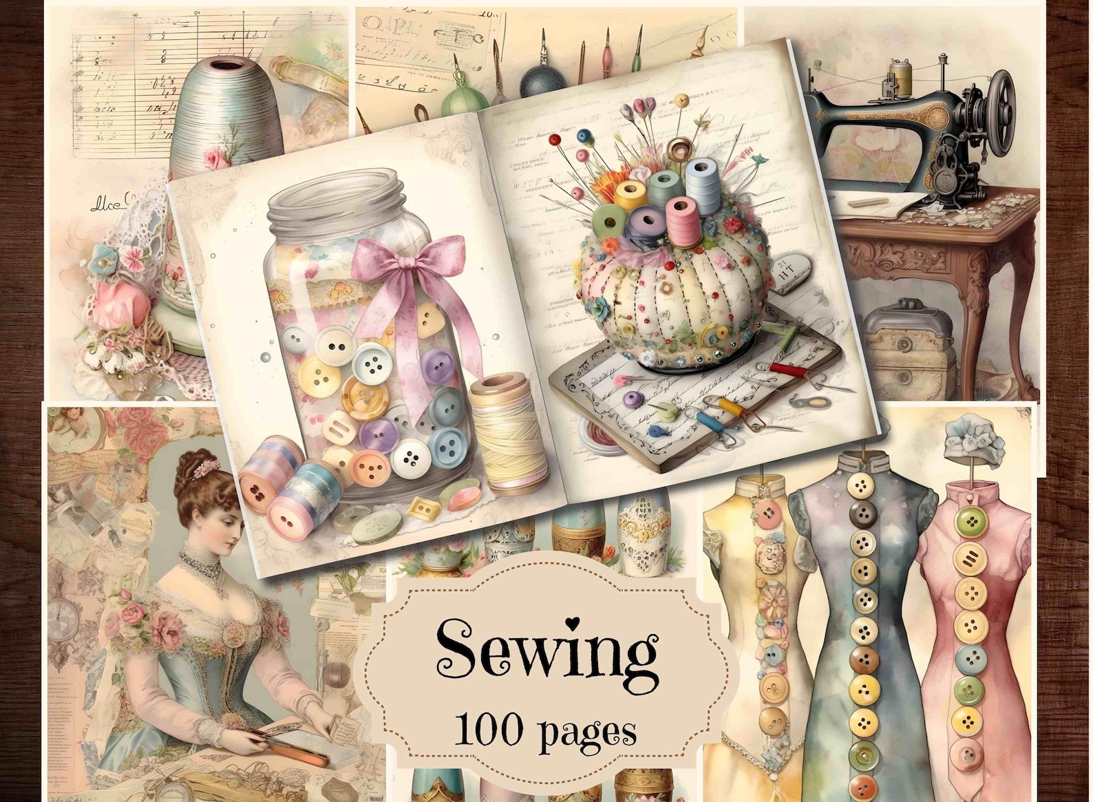 Vintage Sewing Junk Journal Kit: Shabby Chic Ephemera (digital ...