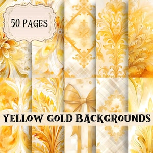 Yellow Gold Watercolor Backgrounds: Shabby Chic Junk Journal Kit (Digital Paper)