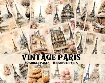 Junk Journal Kit vintage Paris Scrapbooking Collage Pages imprimables numériques Paris Junk Journal Supplies Shabby Chic éphémères Paris arrière-plans