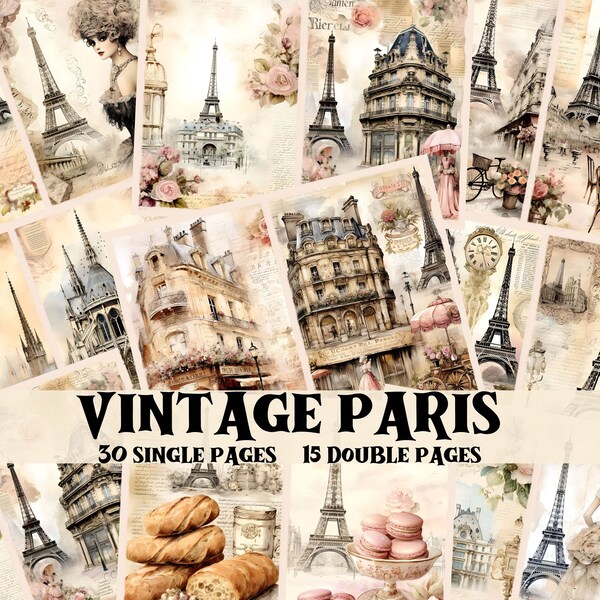 Junk Journal Kit vintage Paris Scrapbooking Collage Pages imprimables numériques Paris Junk Journal Supplies Shabby Chic éphémères Paris arrière-plans