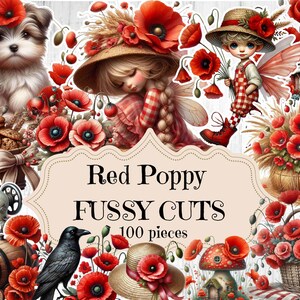 Fournitures de journal indésirable pavot rouge fleurs Pavot rouge fée printemps pavot rouge éphémères scrapbooking pavot rouge shabby chic printemps découpes