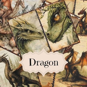 Draken ongewenste dagboek Kit fantasie draak plakboek afdrukbare achtergronden draak ongewenste dagboek benodigdheden schattige draken Shabby chique digitale kunst