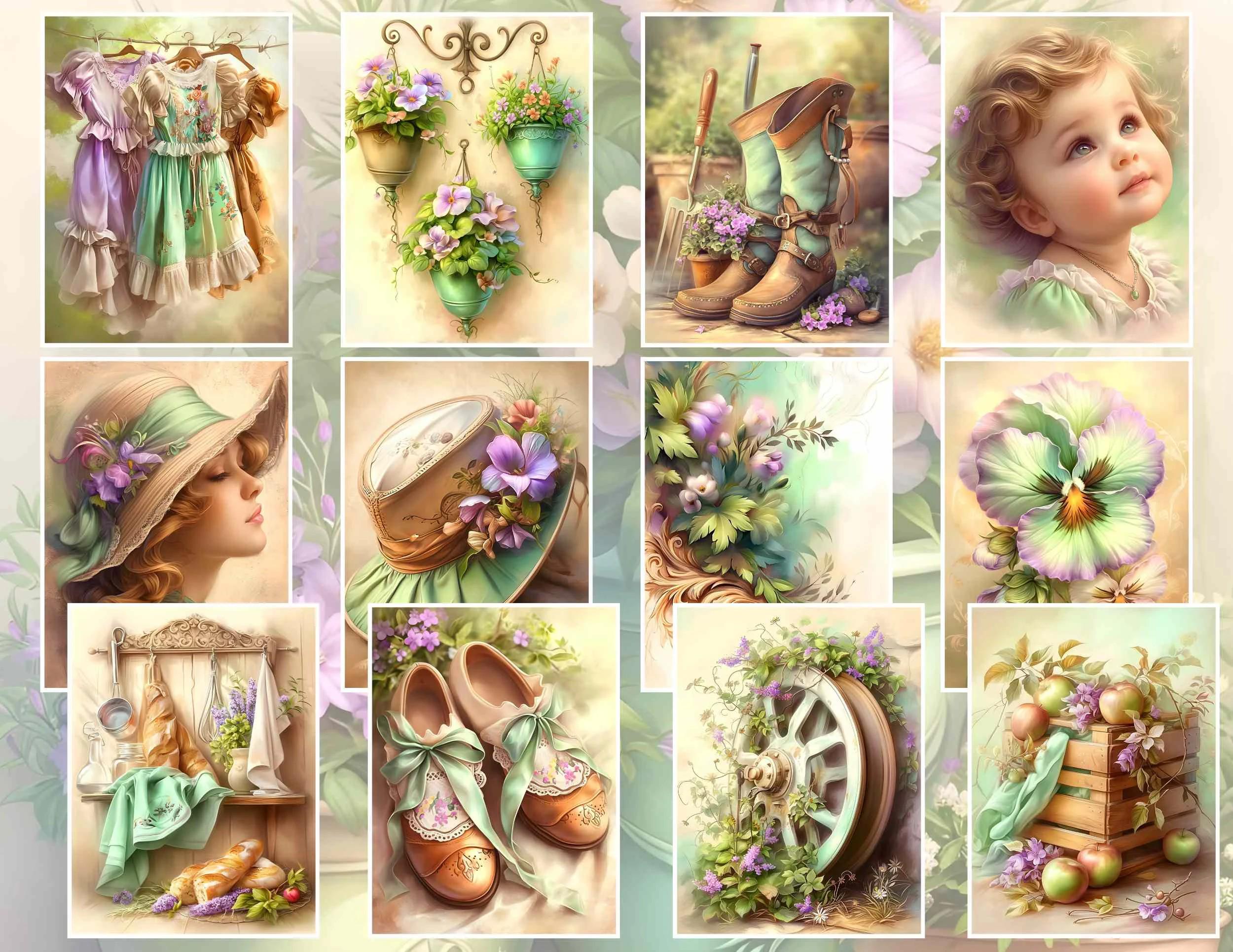 Spring Garden Junk Journal Kit: Shabby Chic Floral Pages (digital ...