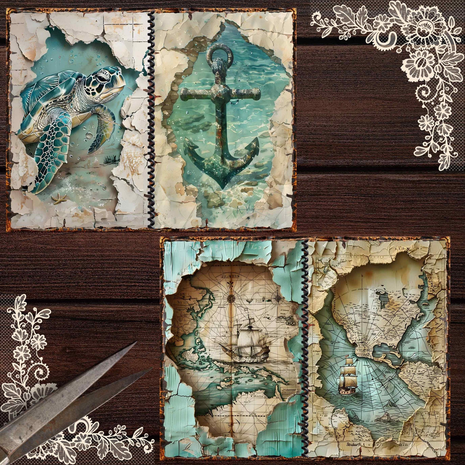 Nautical Junk Journal Kit: Ocean Vintage Scrapbook Pages (digital ...
