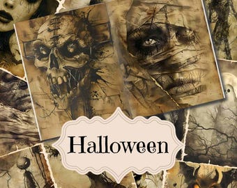 Vintage Halloween Scrapbook Kit: Shabby Chic Junk Journal Supplies (Digital Download)