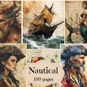 Nautisches Junk Journal Zubehör Ozean Vintage Sammelalbum druckbare Seiten Pirat Shabby Chic nautische Hintergründe