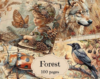 Aquarell Wald Junk Journal Kit: Shabby Chic Ephemera (Digitaler Download)