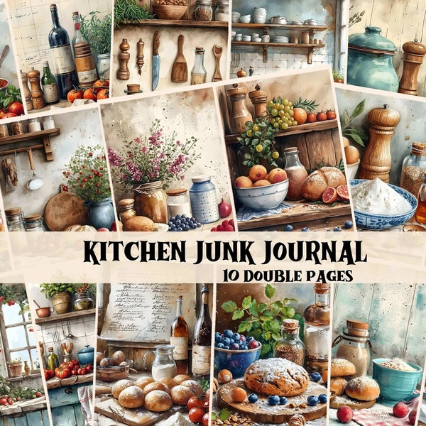 Junk Journal Kit Vintage Kitchen Junk Journal Supplies Rustic Kitchen Scrapbook Digital Paper  Shabby Chic Vintage Kitchen Backgrounds