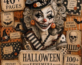 Printable Vintage Halloween Junk Journal Kit: Printable Ephemera, Scrapbook Collage (Digital Download)