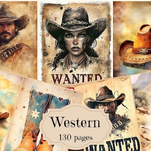 Western Junk Journal Kit Vintage Wilder Westen Junk Journal Zubehör Wilder Westen Sammelalbum Digitale druckbare Seiten Shabby Chic Western Hintergründe