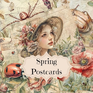 Aquarelle printemps cartes postales Junk Journal fournitures fleurs Scrapbook imprimable printemps jardin cartes postales vintage shabby chic printemps arrière-plans