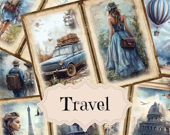 Vintage Travel Junk Journal Kit: Shabby Chic Scrapbook Pages (Digital Download)