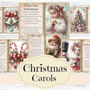 Forniture per diario di Natale Junk Vintage Shabby Chic Canti natalizi Album di ritagli Forniture digitali Sfondo natalizio stampabile
