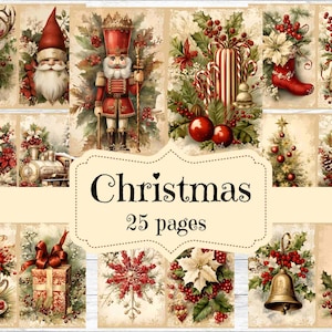 Junk Journal Kit Red Christmas Vintage Junk Journal Supplies Shabby Chic Kerst Plakboek Digitale Benodigdheden Kerst Achtergrond Afdrukbaar