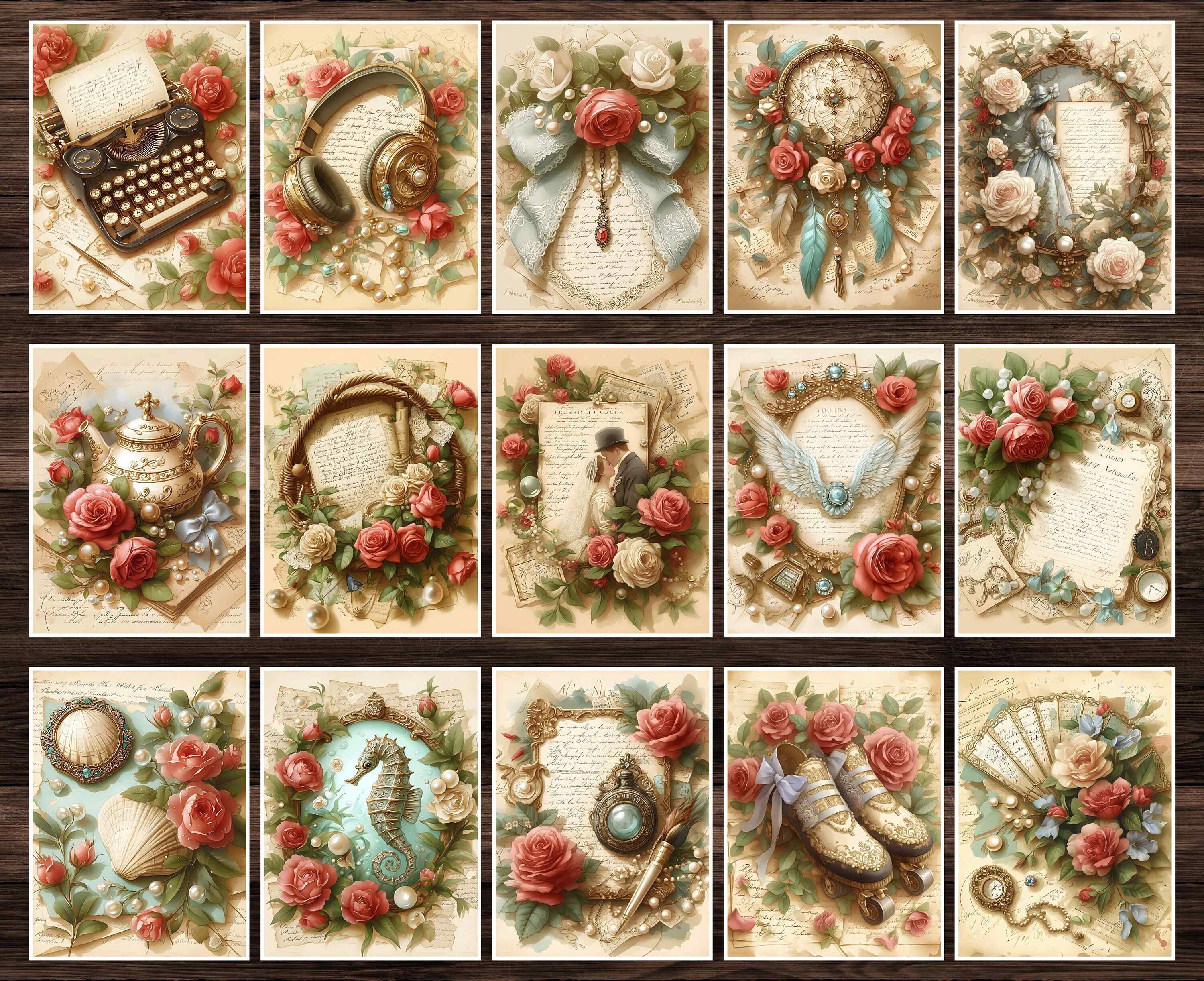 Vintage Red Roses Junk Journal Kit: Shabby Chic Scrapbook Pages ...
