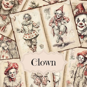 Vintage Clown Junk Journal Kit: Circus Scrapbook Paper (Digital Download)