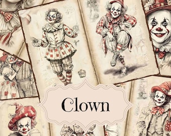 Vintage Clown Junk Journal Kit: Circus Scrapbook Paper (Digital Download)