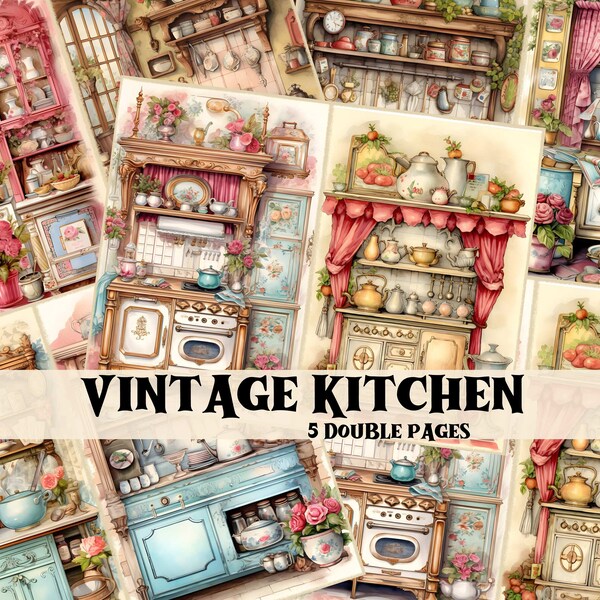 Junk Journal Kit Vintage Kitchen Junk Journal Supplies Vintage Kitchen Scrapbook Digital Paper  Shabby Chic Vintage Kitchen Backgrounds