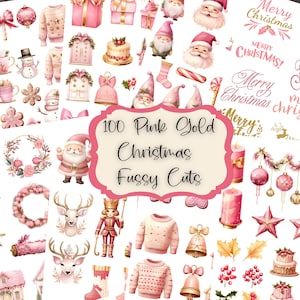 Découpes difficiles de Noël rose : aquarelles éphémères de scrapbooking (téléchargement numérique)