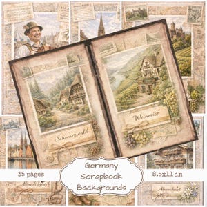 Papier vintage pour carnet de voyage : Pages de scrapbooking style shabby chic Allemagne (Téléchargement numérique)