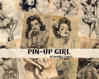 Junk Journal Pin-Up Vintage Kit Scrapbook Pin-Up Printable Pages Pin-Up Junk Journal Supplies Shabby Chic Pin-Up Backgrounds