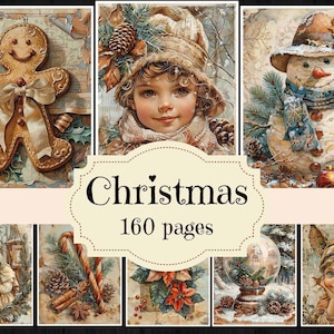 Forniture per diario spazzatura natalizio ad acquerello Carte per album di Natale vintage Sfondi natalizi shabby chic Immagini natalizie stampabili
