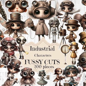 Kit de diario basura con personajes de Steamunk, recortes imprimibles de Steampunk vintage, efímeras Steampunk, personajes industriales shabby chic, FussyCuts
