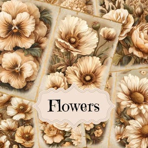 Vintage Blumen Junk-Journal Zubehör Braun Blumen Scrapbook druckbare Seiten Blumen Shabby Chic Kit Rosen Mohn Pfingstrosen Hintergründe