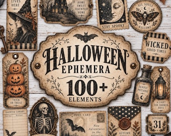 Printable Vintage Halloween Junk Journal Kit: Printable Ephemera, Scrapbook Collage (Digital Download)