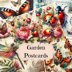 Accessoires pour carnet de jardin, Scrapbooking floral, pages imprimables, arrière-plans de jardin, kit de collage floral shabby chic, cartes postales de jardin