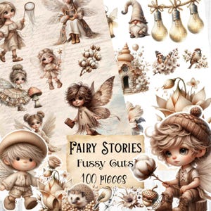 Fournitures pour le journal des fées de printemps beiges Scrapbooking féerique fantastique imprimable forêt coupes difficiles fée shabby chic fée des forêts éphémères