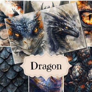 Black Dragon Junk Journal Kit Fantasy Dragon Plakboek Afdrukbare achtergronden Dragon Junk Journal Supplies Black Dragons Shabby Chic Digitaal