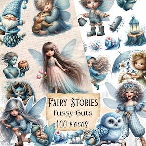 Fournitures de journal féerique bleu printemps Fantasy album de fées fantastique forêt imprimable coupes difficiles Saint-Valentin éphémères éphémères de fée de forêt Shabby Chic