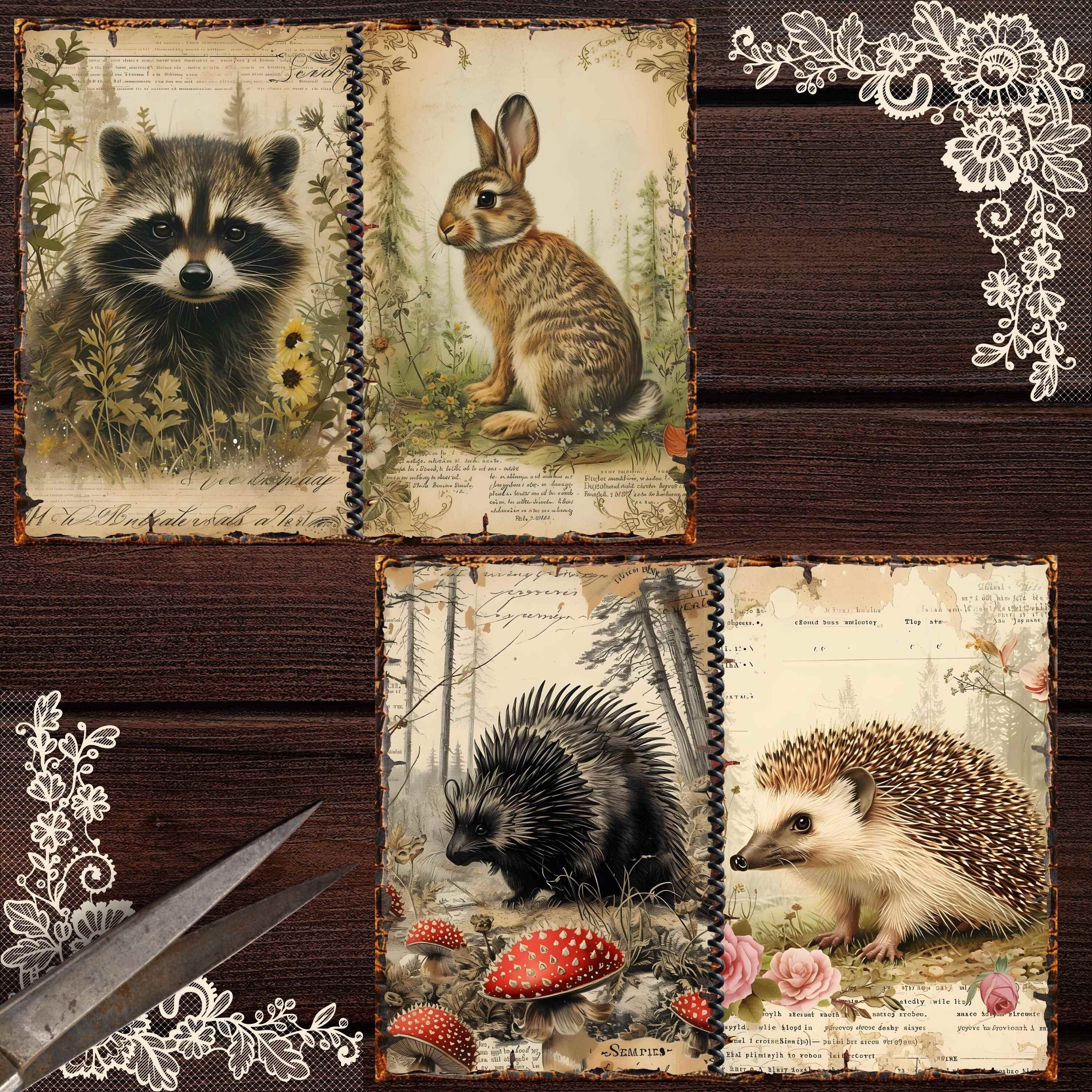 Woodland Animals Junk Journal Kit: Shabby Chic Scrapbook Paper (digital ...