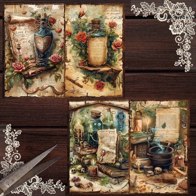 Witchcraft Junk Journal Kit: Vintage Potions Scrapbook Paper (digital ...