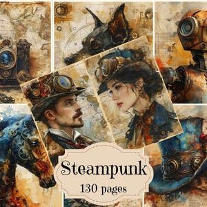 Suministros para diarios basura Steampunk vintage Álbum de recortes Steampunk Páginas imprimibles digitales Fondos Steampunk Shabby Chic Animales Steampunk