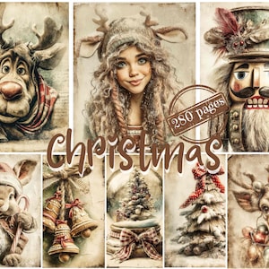 Vintage Christmas Junk Journal Kit: Watercolor Scrapbook Paper (Digital Download)