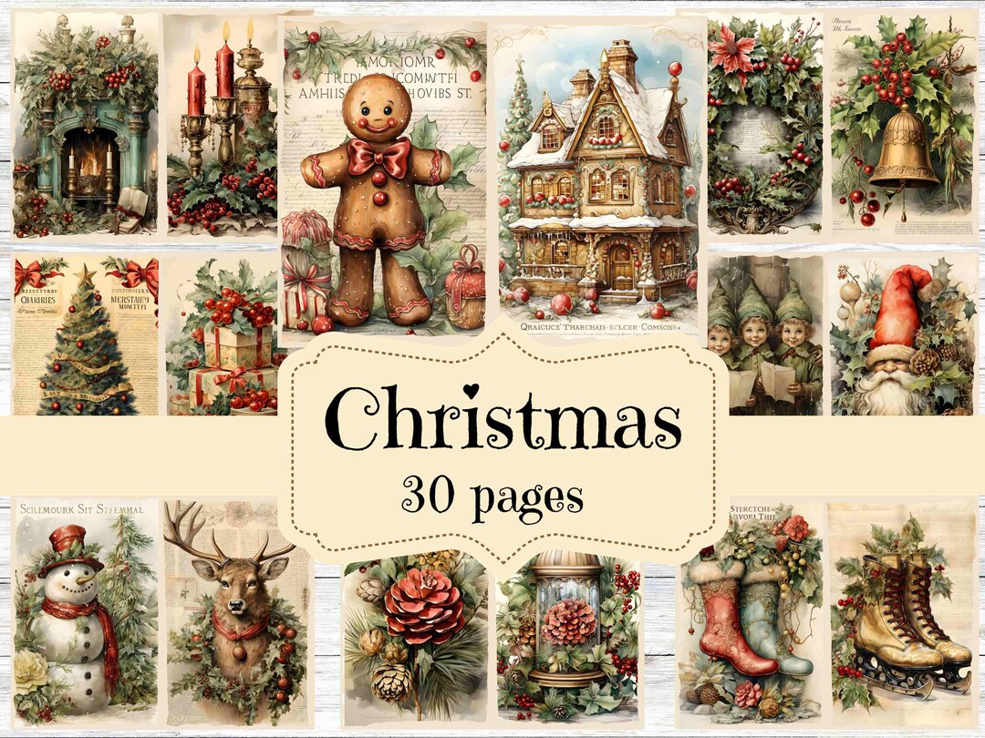 Vintage Christmas Junk Journal Kit: Shabby Chic Ephemera (digital ...