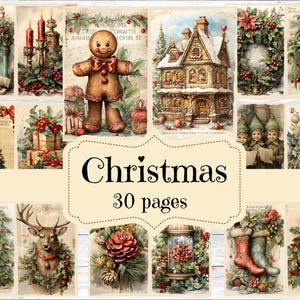 Vintage Christmas Junk Journal Kit: Shabby Chic Ephemera (Digital Download)