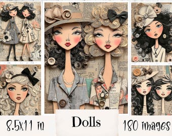 Printable Big Bundle Dolls Vintage Paper Dolls: Shabby Chic Junk Journal Kit (Digital Download)