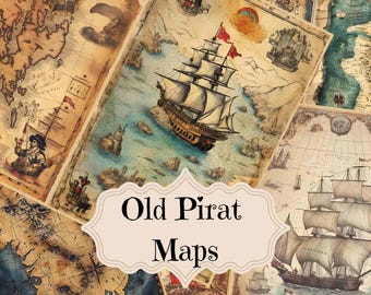 Kit de carnet vintage carte pirate : pages de scrapbooking nautique (téléchargement numérique)