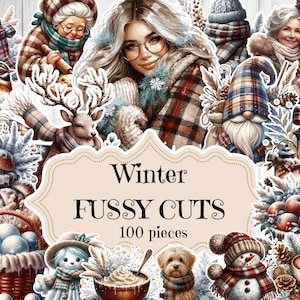 Winter Fussy Cuts Vintage Junk Journal Winter CutOuts Christmas Clipart Scrapbook Printable Supplies Watercolor Winter Ephemera