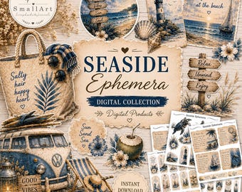 Printable Vintage Seaside  Ephemera: Nautical Junk Journal Kit (Digital Download)