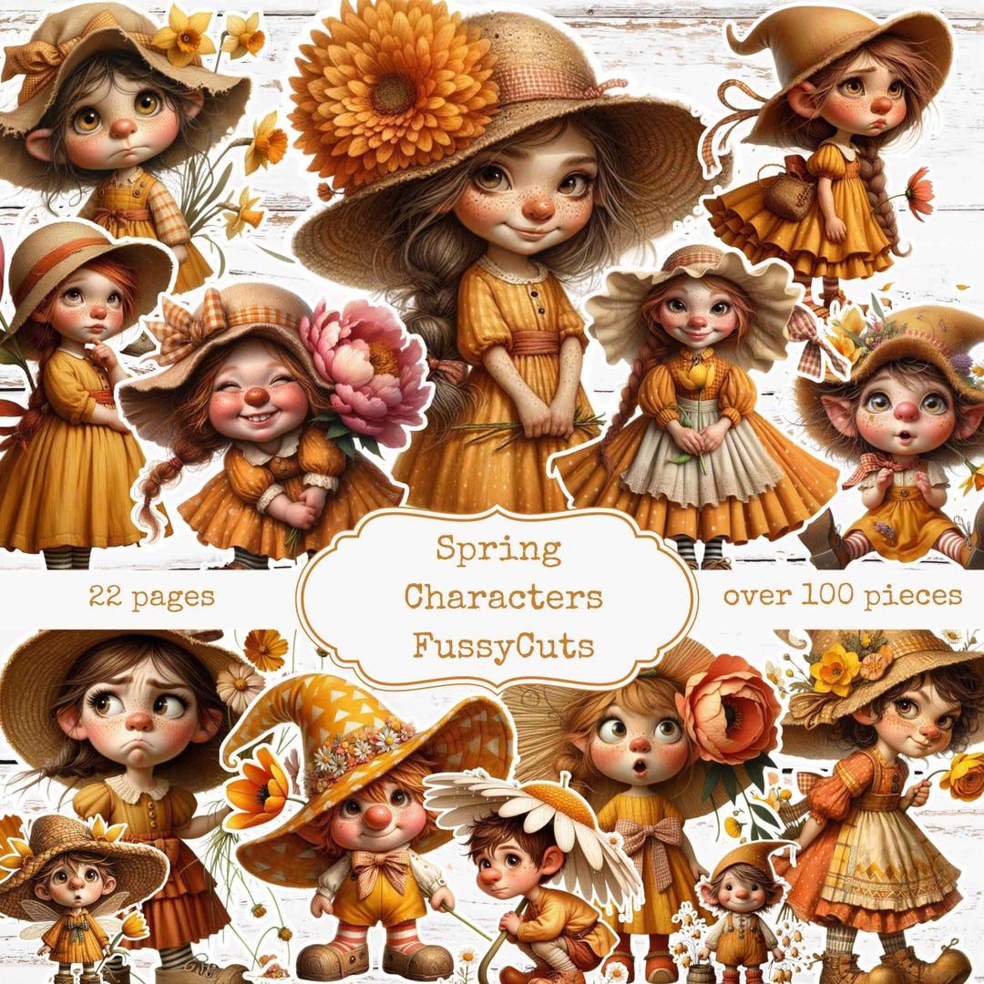 Late Spring Characters Names Spring Characters Fussy Cuts: Junk Journal Printable Yellow Spring ...
