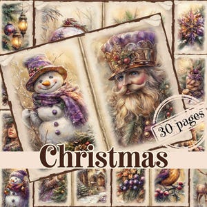 Watercolor Christmas Junk Journal Kit: Vintage Christmas  Scrapbook Paper (Digital Download)