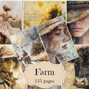 Kit de diário de fazenda vintage, scrapbook de vida na fazenda, papel digital, fazenda, chique gasto, fundos de fazenda para impressão, suprimentos para diário de fazenda