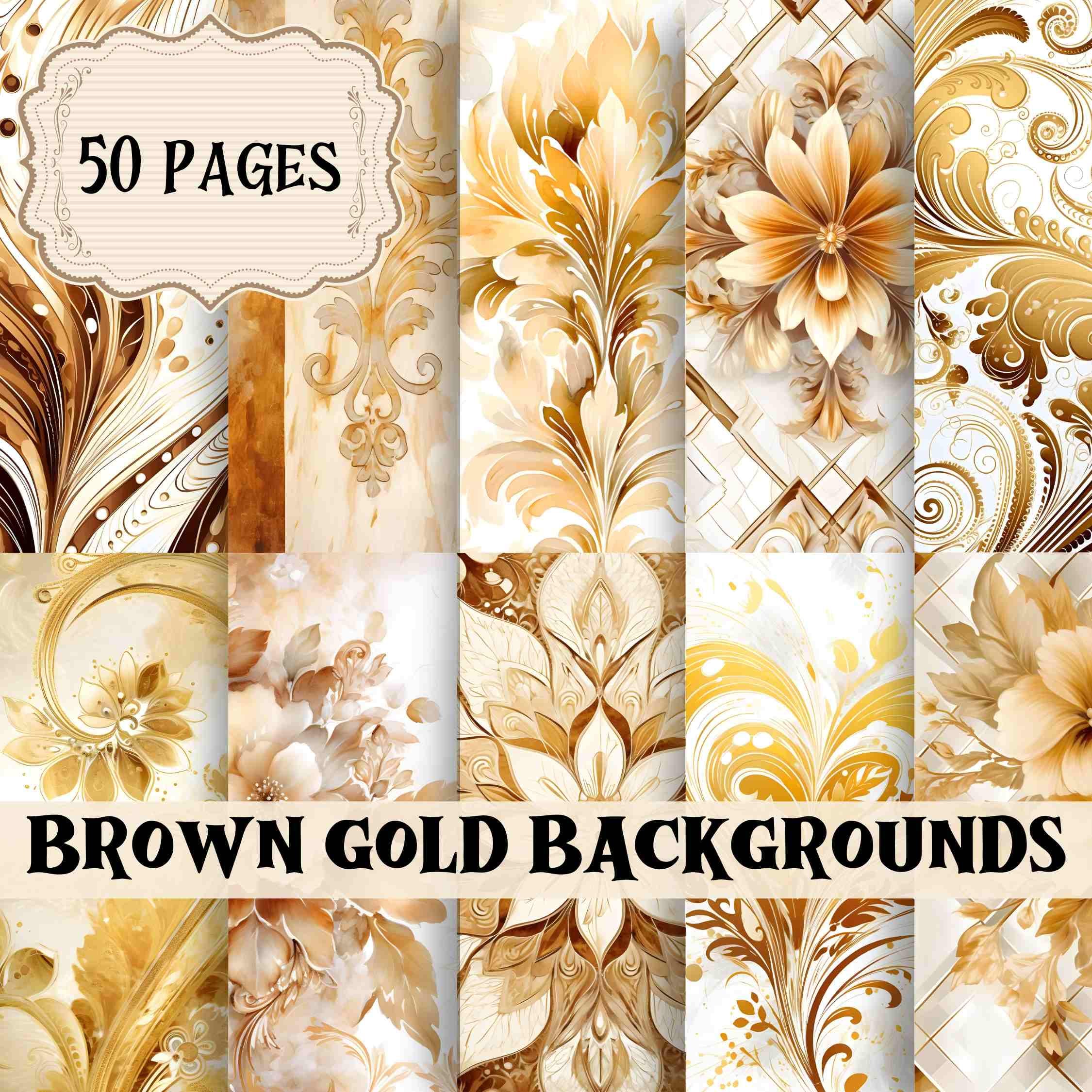 Brown Gold Watercolor Backgrounds: Luxury Junk Journal Kit (Digital Paper)